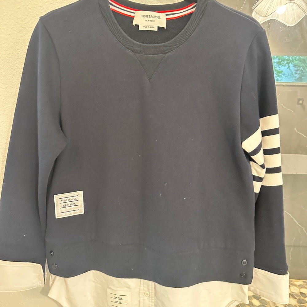 Thom Browne Blue and White Crewneck Sweater